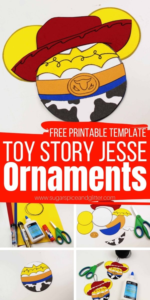 How to make Sheriff Jessie Ornaments - including a free printable template! These cute Disney Christmas ornaments are super simple to make and add some Disney magic to your Christmas decor