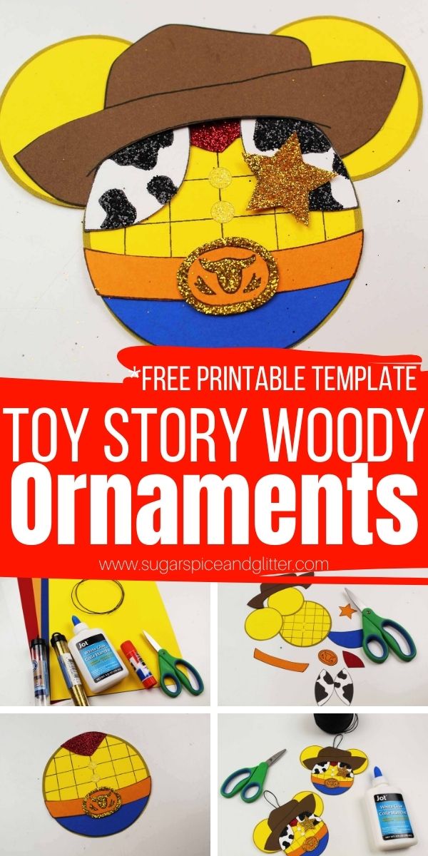 How to make Sheriff Woody Ornaments - including a free printable template! These cute Disney Christmas ornaments are super simple to make and add some Disney magic to your Christmas decor