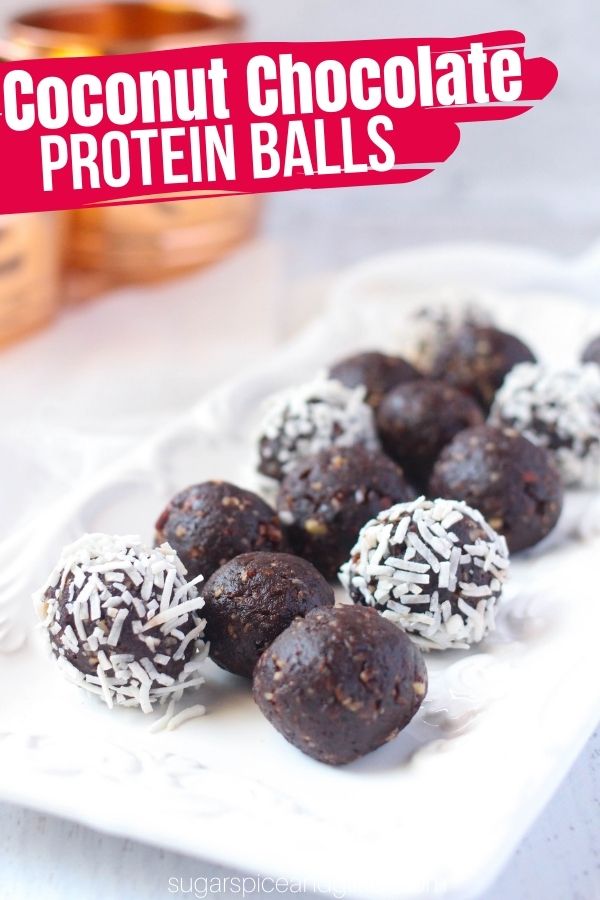 A super simple no bake recipe for chocolate coconut energy bites, a satisfying, sweet treat with no refined sugar that helps give you an energy boost while sticking to your healthy eating goals.