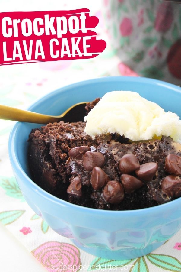This rich, chocolately crockpot lava cake is warm, ooey, gooey and oh-so-indulgent. It's the perfect option for busy days when you're going to want a sweet treat to look forward to. This crockpot chocolate cake takes 10 minutes to prepare and tastes like a gourmet chocolate souffle.