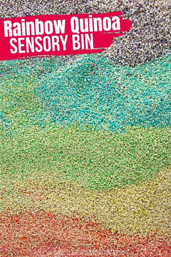 Rainbow Quinoa Sensory Bin (with Video)