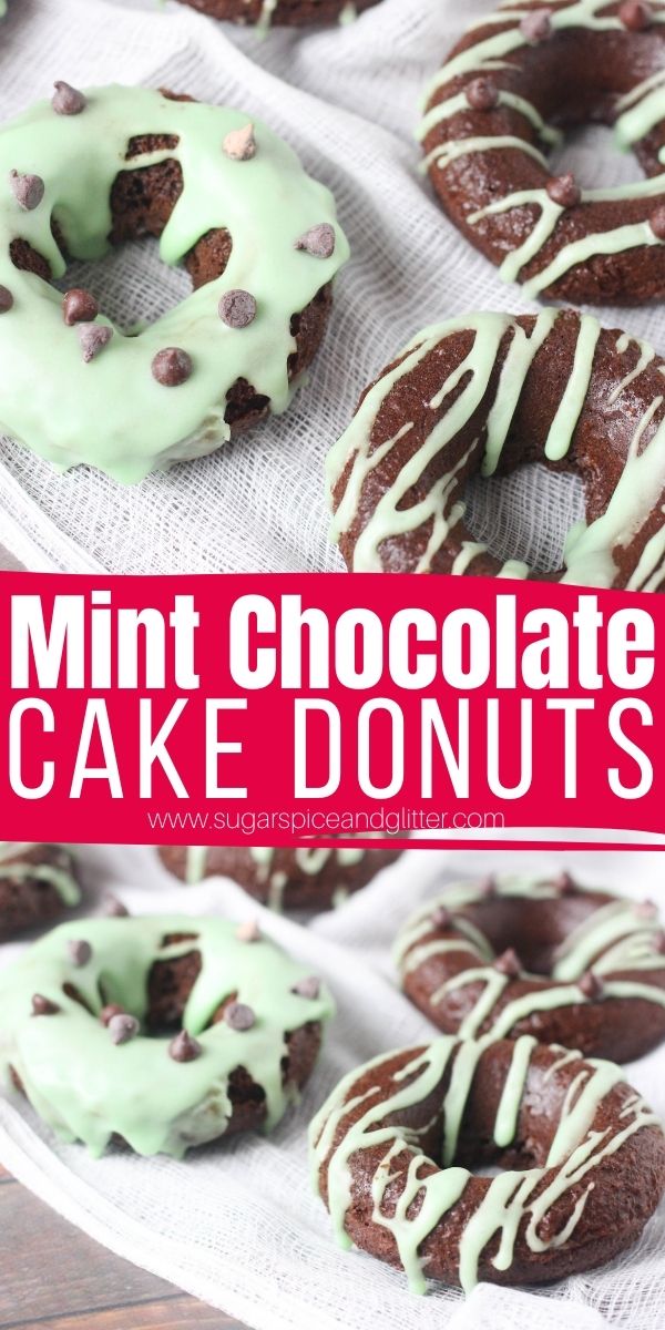 How to make chocolate cake donuts with a crunchy mint glaze - the perfect unique breakfast or dessert for the mint chocolate fans in your life! These mint donuts are the perfect option for St Patrick's Day, too!