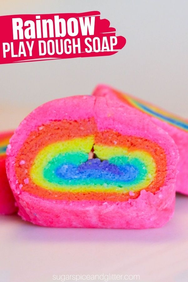 A step-by-step guide to making homemade play dough soap, a fun sensory activity for bath time. Kids can create their own bath time masterpieces with this sudsy, squishy play dough or even wash their hands with it!