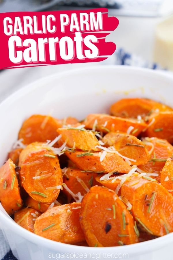 A quick and easy method for making garlic parmesan carrots, a classic side dish that pairs perfectly with just about everything! You can prepare this veggie side dish in the oven or on the stove.