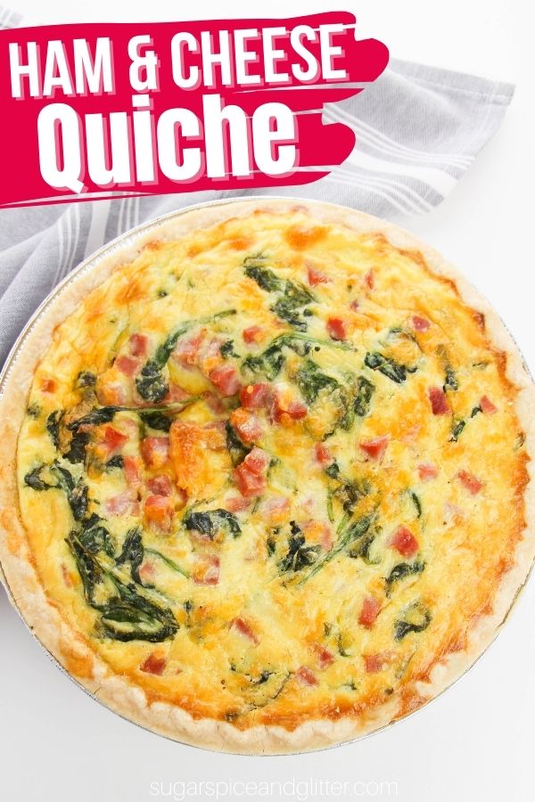A quick and easy method for making cafe-quality quiche at home using leftover meats and veggies. The egg custard is light and fluffy and perfectly seasoned, providing a scrumptious contrast to the buttery, flakey crust, salty ham and cheese and squeaky, sauteed spinach.