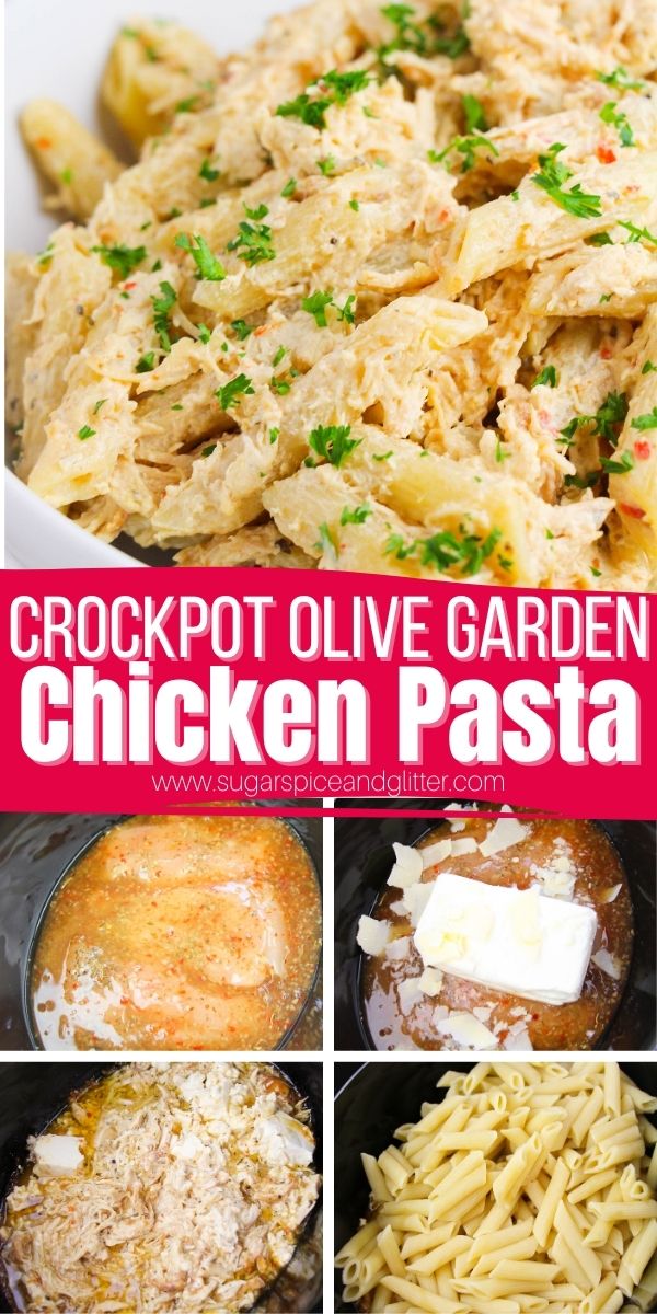 How to make Tiktok Olive Garden Chicken Pasta in the Crockpot or Instant Pot. A zesty, creamy and filling pasta recipe with tender, perfectly cooked and seasoned chicken. Just throw everything in the crockpot, set and forget. Come back 4 hours later to shred the chicken and stir in your pasta before serving.
