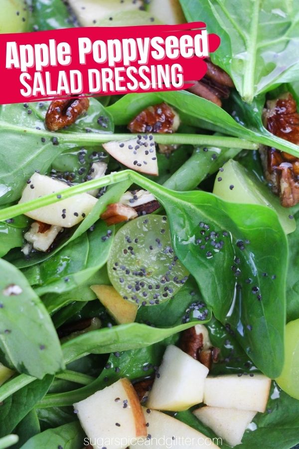 A sweet and tangy apple poppyseed salad dressing perfect for adding some zest to your salad. Perfect for summer or adding some freshness to fall salads.