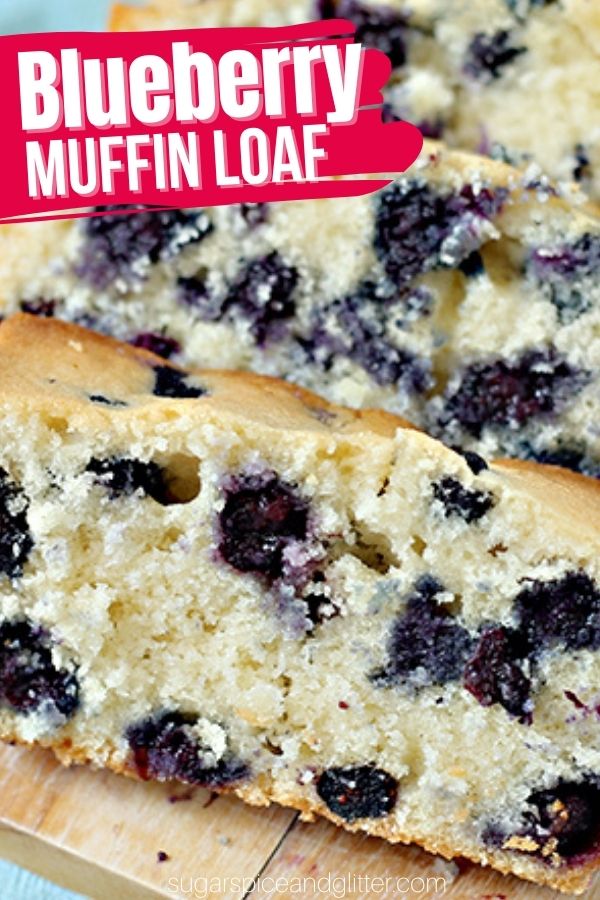 This quick blueberry muffin loaf has the soft, tender texture of muffins with a golden, crunchy crust. It's like your favorite blueberry muffin - in slices! (So no muffin tin to scrub clean after baking.)