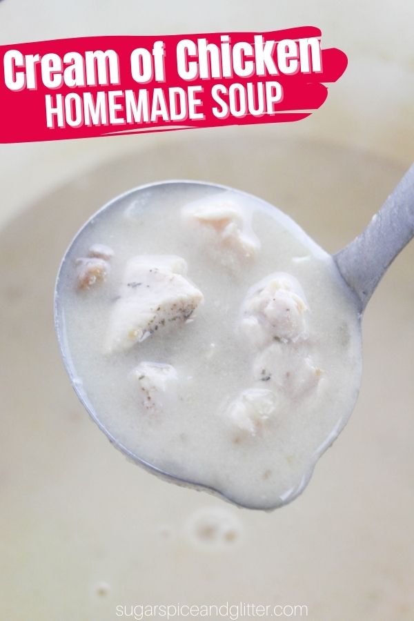 Homemade cream of chicken soup recipe is thick, rich, creamy, silky, flavorful and wonderfully hearty. It has an amazing depth of flavor that no canned version can come close to and only takes 20-25 minutes to prepare.