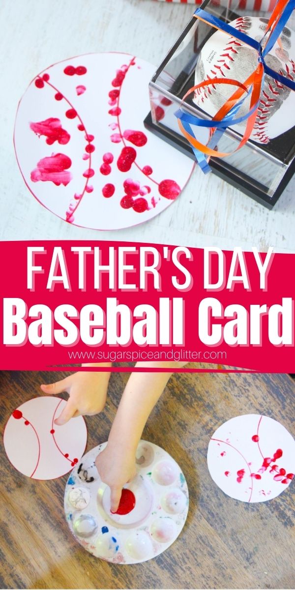 How to make a unique Father's Day card for the baseball-loving dad, these fingerprint baseball cards are easy enough for toddlers to make using our free printable baseball card template