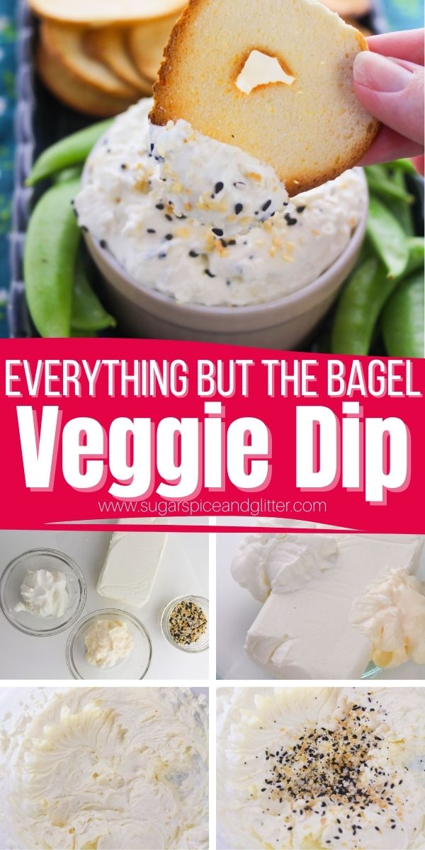 How to make everything bagel dip - plus homemade everything bagel seasoning - for a rich and tangy veggie dip that will have the kids begging to eat their veggies! This dip is perfect for parties or even brunch with it's unique flavor profile