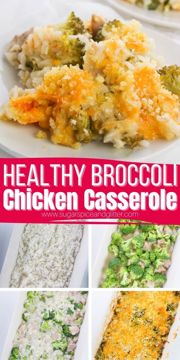 Broccoli Chicken Casserole features tender, perfectly cooked rice and broccoli with juicy, herb-infused chicken with a crunchy, cheesy topping. It's a cleaned-up version of this classic, comforting casserole.