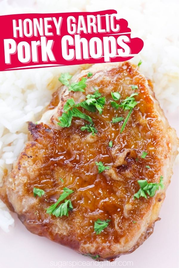 Lightly breaded, seasoned pork chops with a sticky, sweet and tangy honey garlic sauce - these Baked Honey Garlic Pork Chops are ready to enjoy in less than 25 minutes and sure to be a new family favorite!
