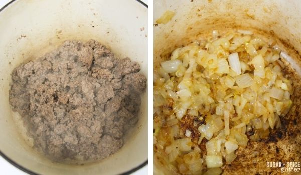 in-process images of how to make beef goulash