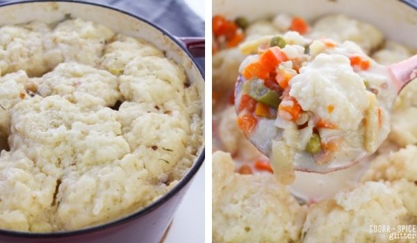 in-process images of how to make chicken and dumplings