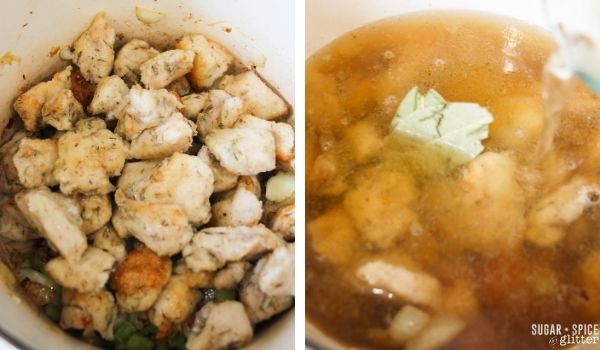 in-process images of how to make chicken and dumplings