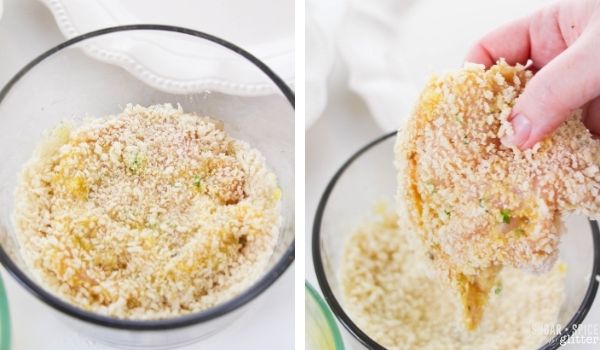 in-process images of how to make chicken parmesan