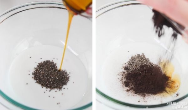 in-process images of how to make chocolate chia seed pudding