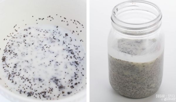 in-process images of how to make chia seed pudding