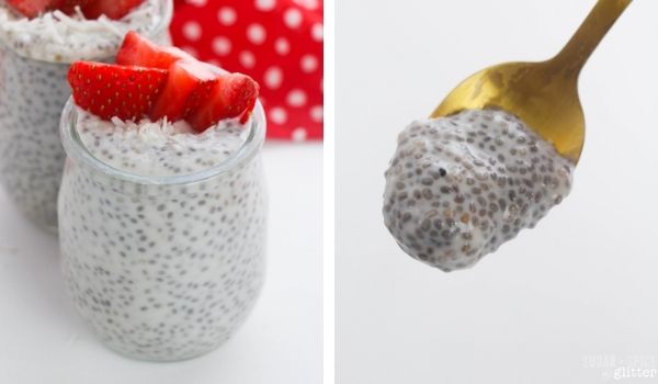 in-process images of how to make chia seed pudding