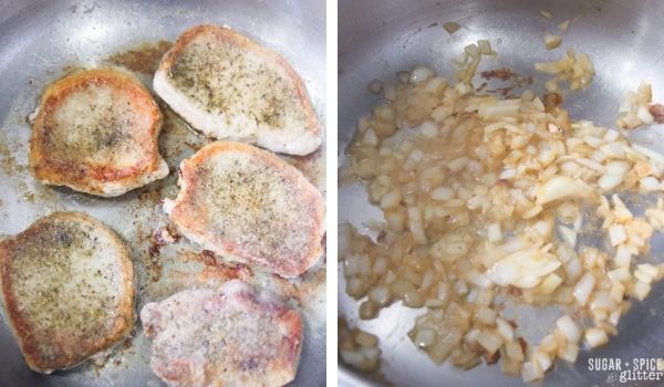 in-process images for how to cook smothered pork chops