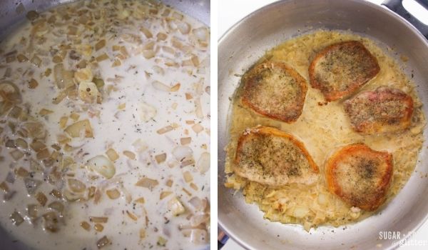 in-process images for how to cook smothered pork chops