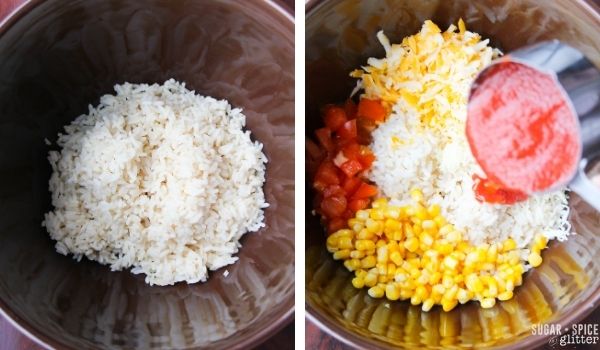 in-process images of how to make taco-stuffed bell peppers