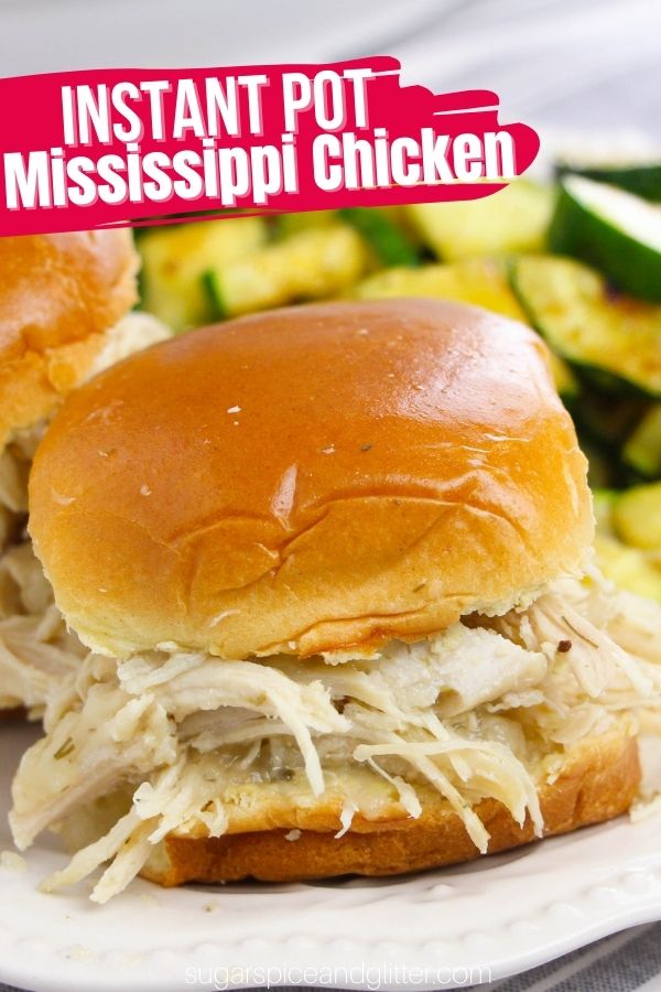 How to make Mississippi Chicken in the Instant Pot, a delicious, juicy, tangy and savory chicken recipe perfect for enjoying on sandwiches, mashed potatoes or even with pasta! This unique pulled chicken recipe is one of my top ten favorite chicken recipes!