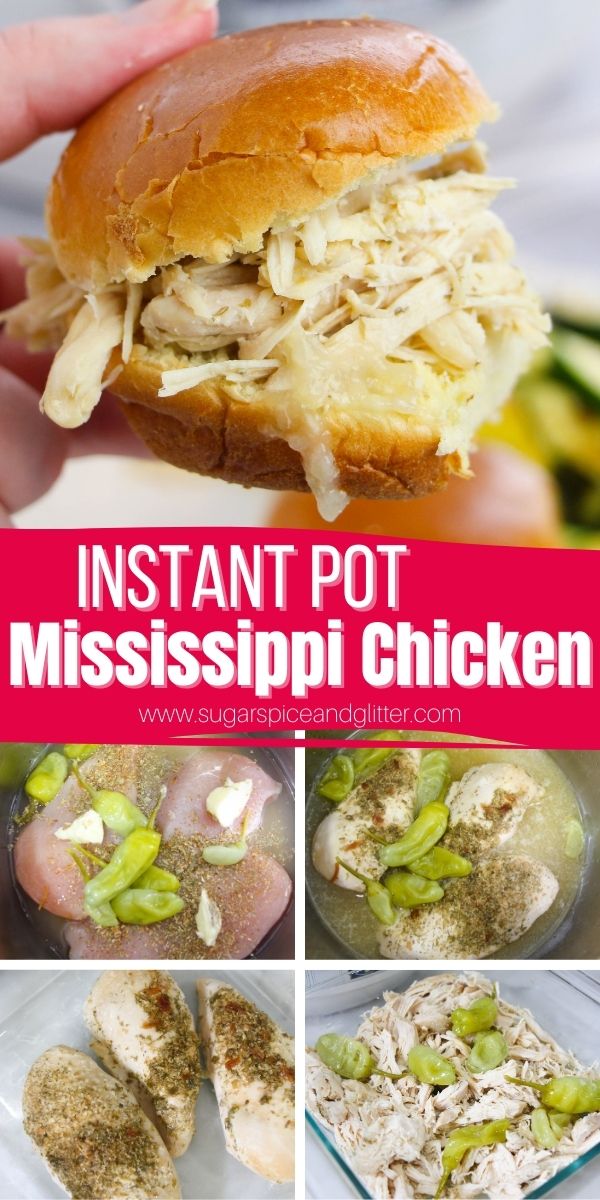 This Instant Pot chicken recipe is one of my absolute favorites! This Instant Pot Mississippi Chicken is juicy and savoury, with the perfect hit of acidic tang. It's great on sandwiches or can be served up with your favorite chicken side dishes.
