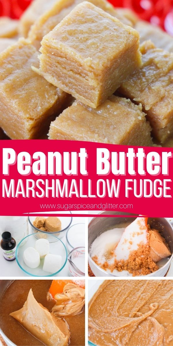 How to make peanut butter fudge the old-fashioned way but without a candy thermometer! This easy peanut butter fudge recipe takes less than 15 minutes to whip up and has that rich, creamy texture and sweet peanut butter taste reminiscent of old-fashioned peanut butter fudge from candy shops or church bake sales.
