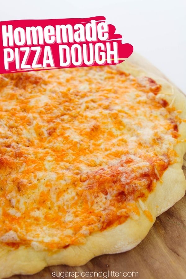 How to make homemade pizza dough with just 6-ingredients - easy enough the kids can make it themselves on a family pizza night or as a fun birthday party activity. Top with your favorite toppings and bake for the perfect custom pizza