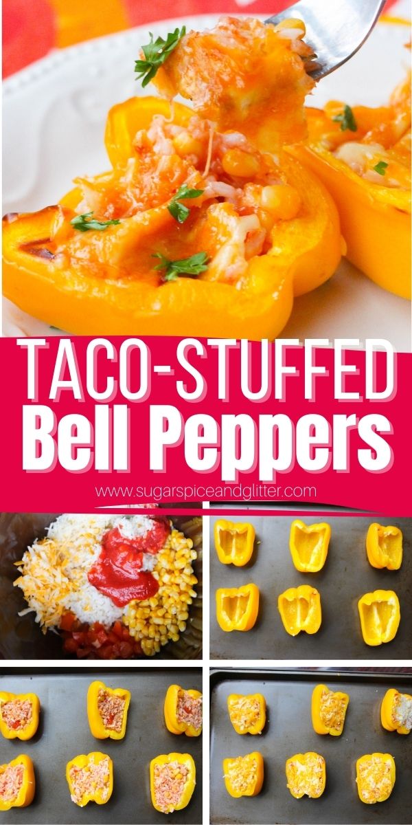 Crunchy, tender sweet bell peppers serve as the perfect taco shell replacement in this twist on rice-stuffed peppers, Taco-Stuffed Bell Peppers are a healthy addition to your family's next Taco Tuesday!