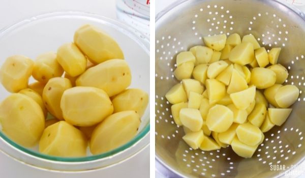 in-process images of how to make potato leek soup