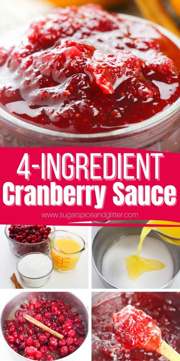 How to make homemade cranberry sauce with just 4 ingredients and 20 minutes. This super simple cranberry sauce is a delicious addition to your holiday meal with it's bright, tangy and sweet flavor.