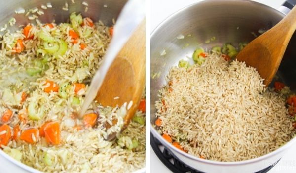 in-process images of how to make chicken and rice soup