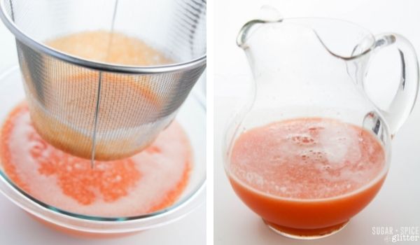 in-process images of how to make watermelon lemonade