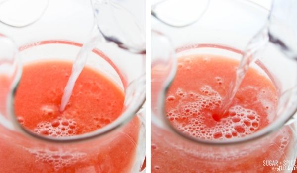 in-process images of how to make watermelon lemonade