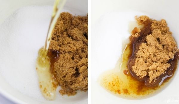 in-process images of how to make zucchini bread with streusel topping