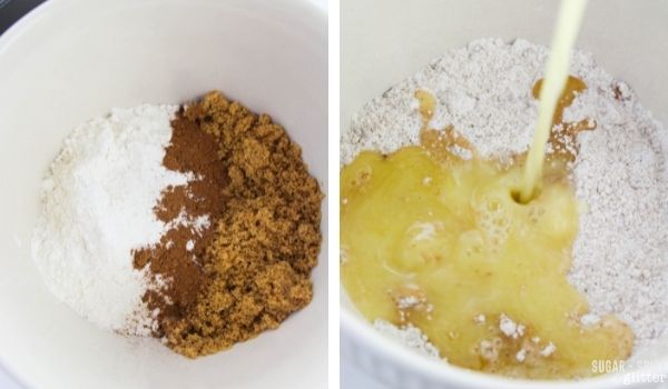 in-process images of how to make zucchini bread with streusel topping