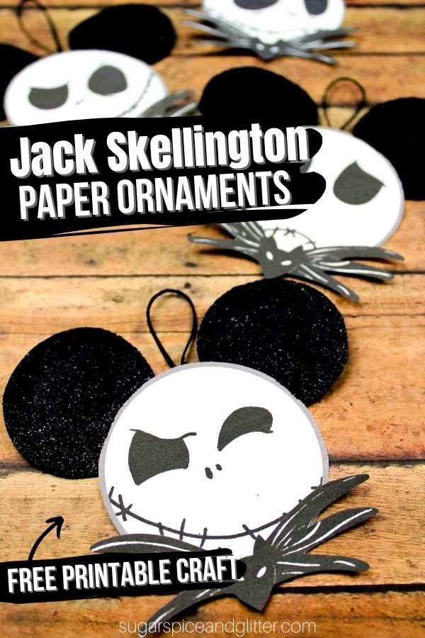 A spooky craft to add to your Halloween or Christmas decor, these Jack Skellington Ornaments are perfect for a Nightmare Before Christmas movie night. Just print, glue the pieces together and hang!