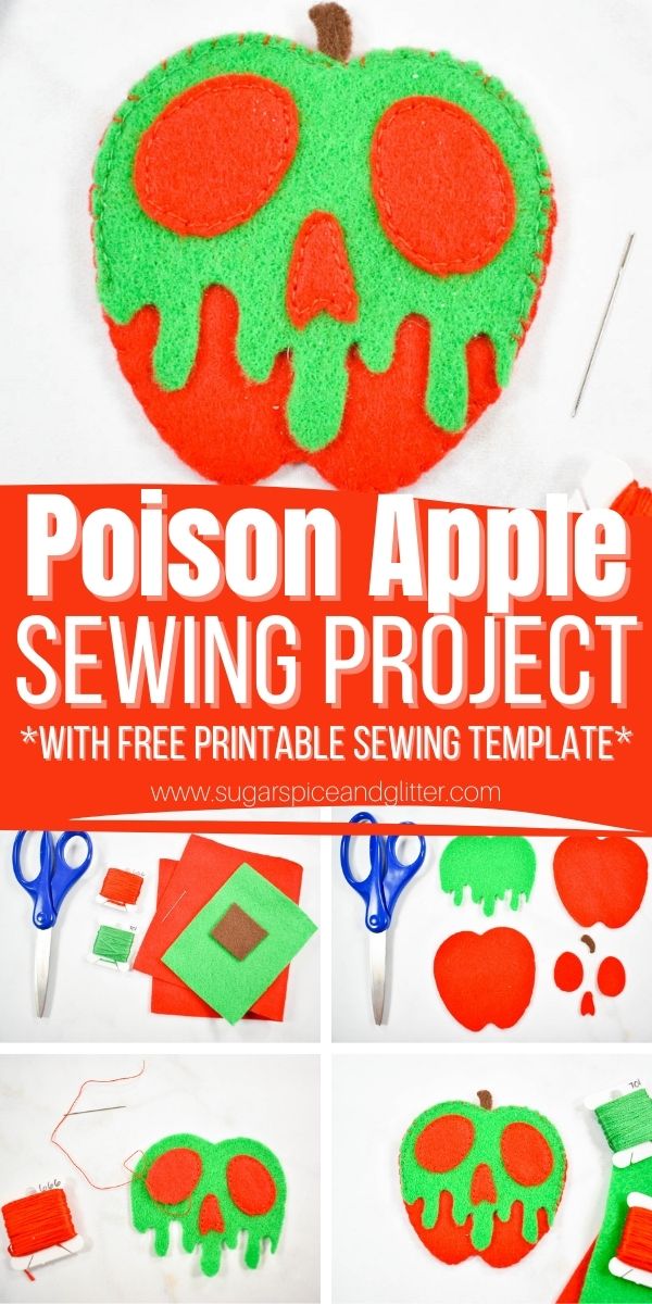 How to make your own Felt Poison Apple craft using our free printable sewing pattern (or SVG cut file), a fun Disney sewing project perfect for beginners!