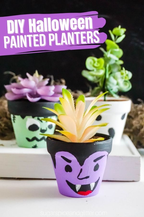 A fun and easy DIY Halloween Planter craft that kids can help make, these painted planters are the perfect way to add a spooky touch to your garden, windowsill or front porch.