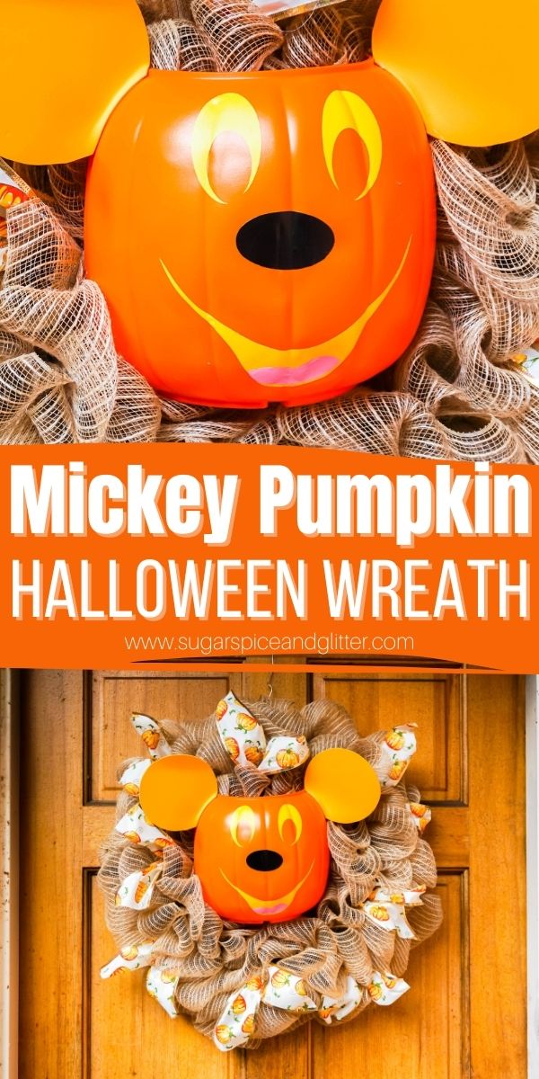 How to make a Mickey Pumpkin Wreath using a few DollarTree craft supplies and our free Mickey SVG file, for a fun and festive fall decor piece that brings a bit of the park magic home with you.