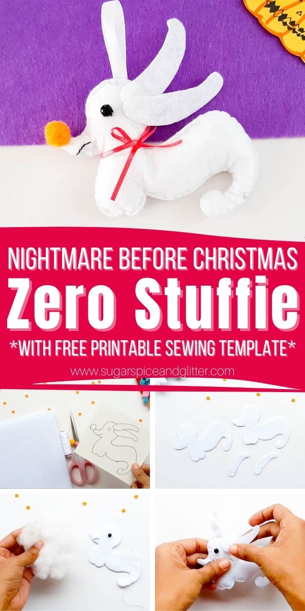 How to make a Zero Stuffie inspired by the Nightmare Before Christmas. This Disney sewing craft is perfect for beginning sewists and uses our free sewing pattern to make the process super quick and easy