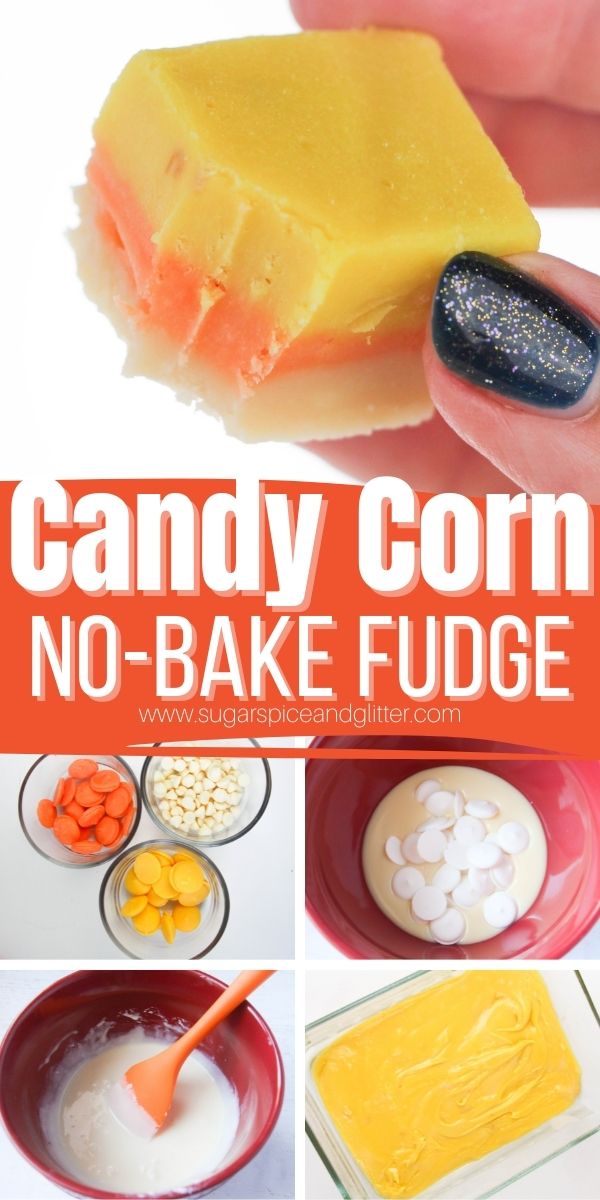 How to make candy corn fudge, a simple no-bake Halloween recipe with a deliciously sweet vanilla flavor that the kids can help make.