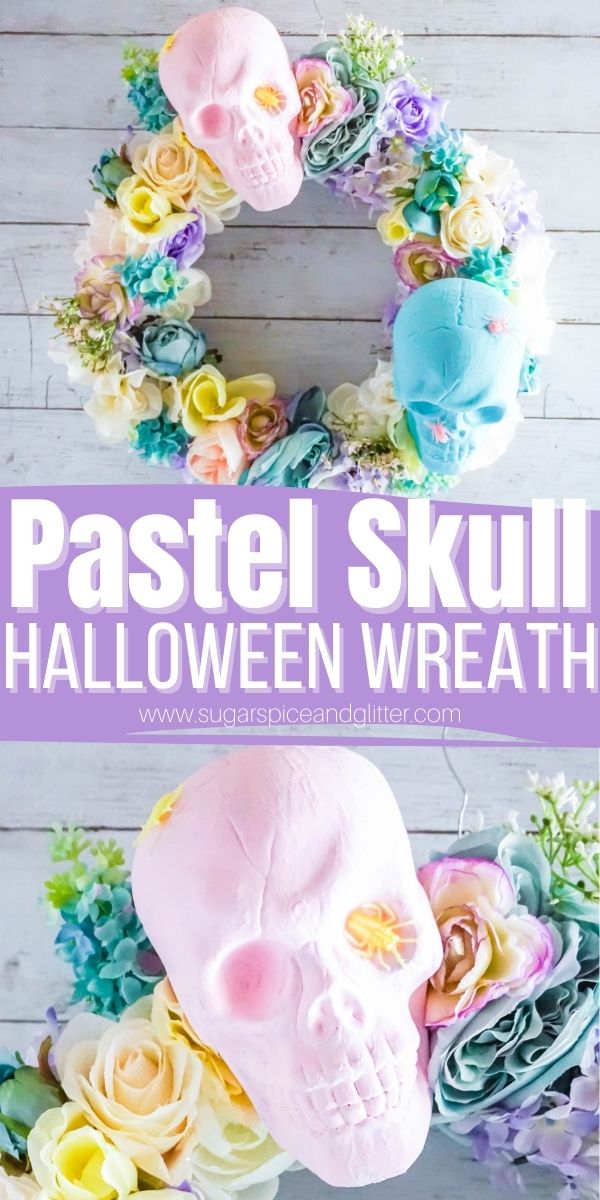 How to make a Pastel Skull Wreath for Halloween - a whimsical and feminine take on Halloween decor for those of us who want our Halloween decor to match our home's aesthetic. Who says Halloween wreaths can't be feminine?