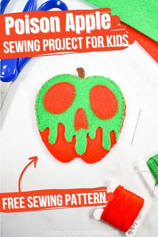 A wicked sewing project for kids, this Felt Poison Apple craft is inspired by Snow White and Disney's Descendants. Our free sewing pattern makes this Disney sewing craft super quick and easy - perfect for beginners!