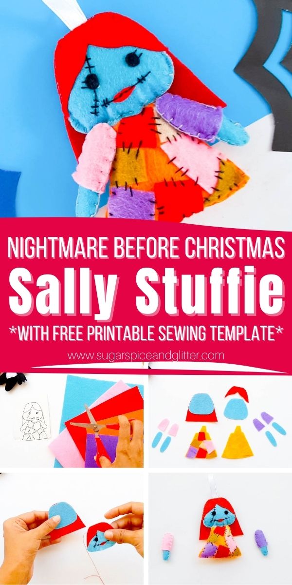 How to sew your own Sally Dawn Stuffie - a fun Nightmare Before Christmas sewing project for beginners. This step-by-step tutorial contains a video and free sewing pattern to make your crafting experience easy, breezy.