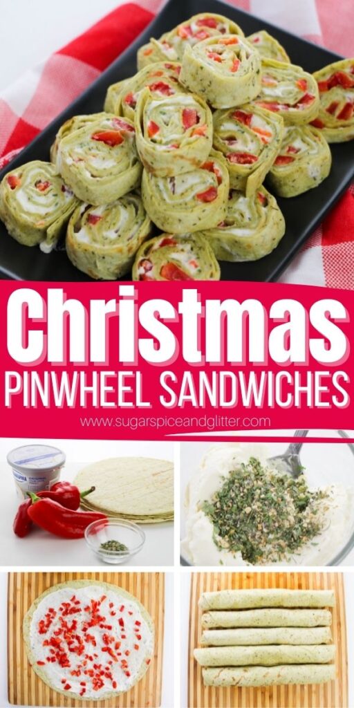 How to make Christmas Pinwheel Sandwiches, a classic Christmas appetizer perfect for Christmas parties or just a yummy lunchbox treat. This recipe includes a quick 2-minute homemade ranch cream cheese to take this treat to the next level.