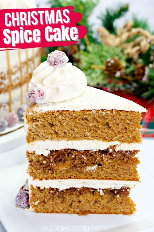 Our Christmas Spice Cake features a warmly spiced, spongy crumb, luscious cinnamon buttercream and hints of caramel, topped with super simple sugared cranberries for a burst of freshness and acidity. This Christmas cake will definitely be a show-stopper at your next holiday get together.
